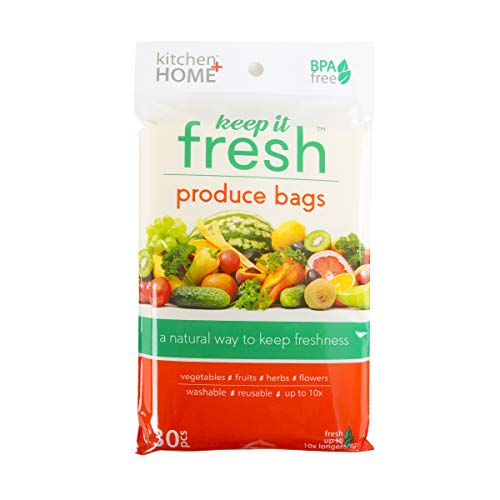 Product Cover Keep it Fresh Produce Bags - BPA Free Reusable Freshness Green Bags Food Saver Storage for Fruits, Vegetables and Flowers - Set of 30 Gallon Size Bags