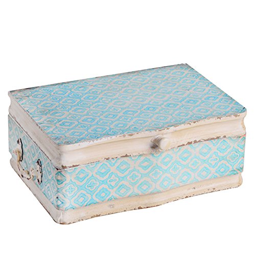 Product Cover NIKKY HOME Vintage Decorative Wood Case Keepsake Storage Box with Handle and Hinged Lid, 13 x 9.1 x 4.9 Inches, Pale Blue and Ivory