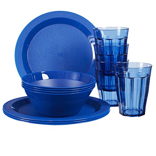 Product Cover Cambridge Plastic Plate, Bowl and Tumbler Dinnerware | 12-piece set Blue