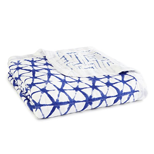 Product Cover aden + anais Silky Soft Dream Blanket | 100% Viscose Bamboo Muslin Baby Blankets for Girls & Boys | Ideal Newborn Nursery & Crib Blanket | Unisex Toddler & Infant Boutique Bedding, Indigo Shibori Blue