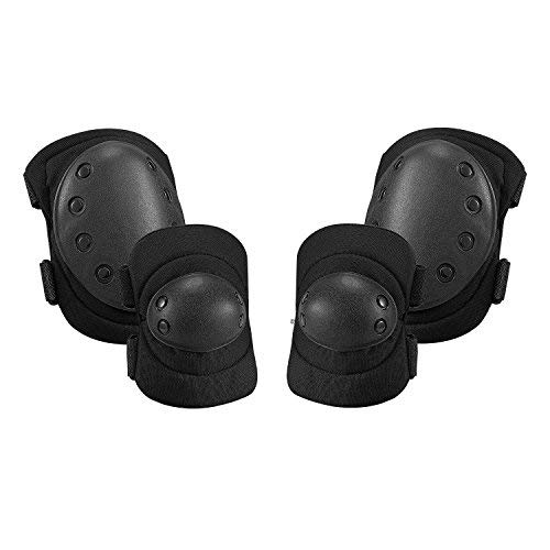 Product Cover KUYOU Military Tactical Knee Pad Elbow Set,Airsoft Protective Pads Combat Paintall Skate Outdoor Sports Safety Guard Gear (2Knee And 2Elbow )-Black