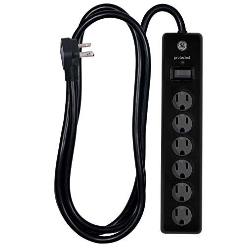 Product Cover GE Outlet Surge Protector, 6 Ft Extension Cord, Power Strip, 800 Joules, Twist-to-Close Safety Covers, Black, 33661