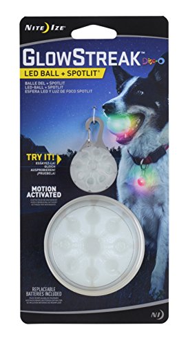 Product Cover Nite Ize GlowStreak LED Dog Ball + Collar Light Combo Pack, Bounce-Activated Light Up Dog Ball, Replaceable Batteries, Disc-O Color Changing LED