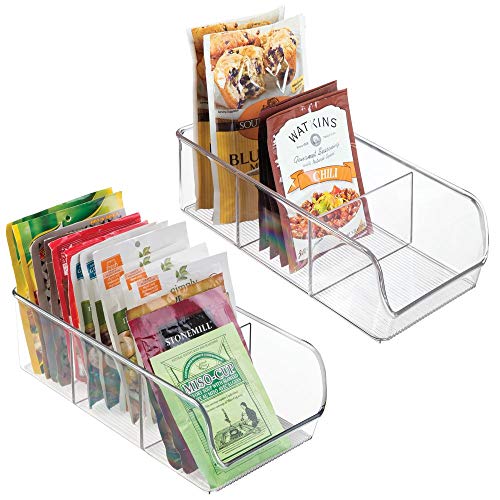 Product Cover mDesign Plastic Food Packet Kitchen Storage Organizer Bin Caddy - Holds Spice Pouches, Dressing Mixes, Hot Chocolate, Tea, Sugar Packets in Pantry, Cabinets or Countertop - 2 Pack - Clear