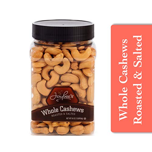 Product Cover Jaybee's Extra Large Whole Cashews - Roasted And Salted - Great for Gift Giving or As Everyday Snack - Reusable Container - Certified Kosher (16 Ounces)