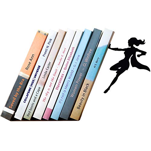 Product Cover Artori Design Book Ends - Black Metal Superhero Bookend - Unique Gifts for Women - Cool Heroin Book Stopper - Book Holder for Girls - Feminist Gift - Supergal Book End - Metal Decor for Book Lovers