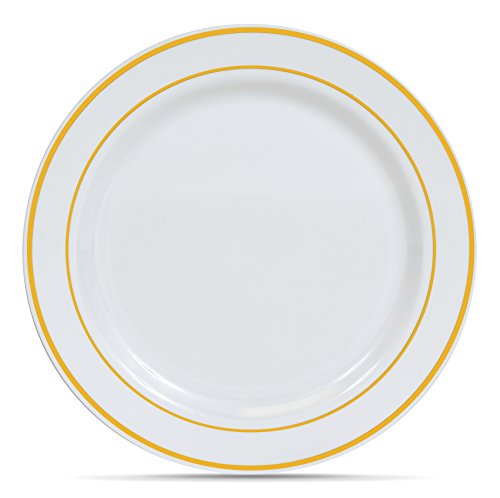 Product Cover Select Settings [50 COUNT] (10.25 Inch) Gold Trim Disposable Plastic Dinner Plates