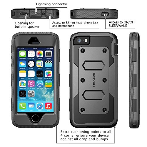 Product Cover i-Blason Armorbox Case Designed for iPhone 5/5s/SE, [Built-in Screen Protector] [Full Body] [Heavy Duty Protection ] Holster Bumper Case for Apple iPhone SE/iPhone 5S/5 (Black)