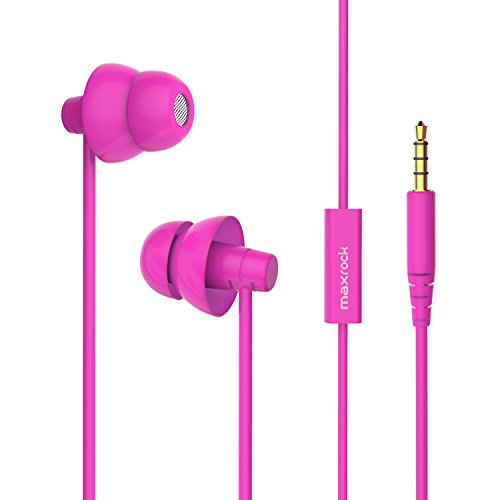 Product Cover MAXROCK MINi5 Comfort-fit Headphones with Mic Wired Cellphone Earbuds with 3.5mm Jack (Pink)