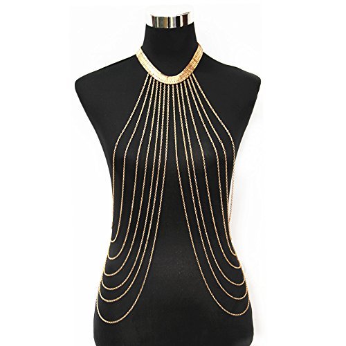 Product Cover JoJo & Lin Gold Tone Body Chain Adjustable Harness with Fine Chain Multirow Necklace