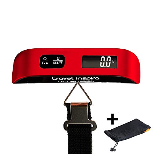 Product Cover Travel Inspira 110LB Digital Luggage Scale with Overweight Alert, White Backlight LCD Display - Red