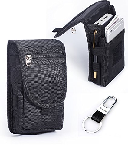Product Cover Multipurpose Large Capacity Vertical Nylon Smartphone Holster Belt Loop iPhone 6 Plus Holster Belt Clip Waist Bag Money Pocket Carry Pouch for LG G3/G4 Galaxy Note 5 S6 Edge Keyring-Black