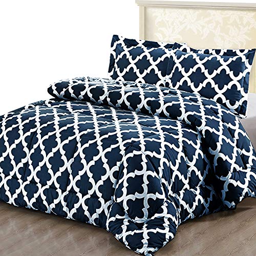 Product Cover Utopia Bedding Printed Comforter Set (Queen, Navy) with 2 Pillow Shams - Luxurious Brushed Microfiber - Goose Down Alternative Comforter - Soft and Comfortable - Machine Washable