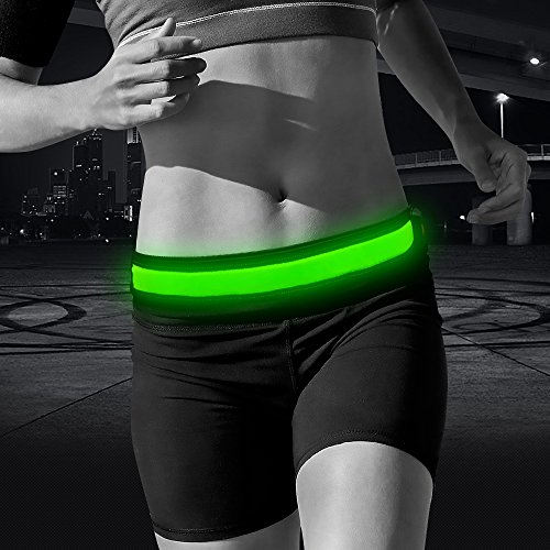 Product Cover Bseen Running Belt - Waist Belt - LED Running Waist Belt USB Rechargeable Light Weight Polyester Sport Belt Adjustable Elastic Band and Buckle for Runner (Green)
