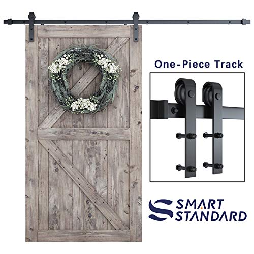 Product Cover SmartStandard 8ft Heavy Duty Sliding Barn Door Hardware Kit - Smoothly and Quietly - Simple and Easy to install - Includes Step-By-Step Installation Instruction -Fit 42