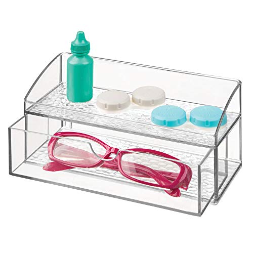 Product Cover mDesign Compact Plastic Bathroom Organizer Storage Center with 1 Compartment and 1 Drawer for Organizing Contacts, Glasses, Dental Floss, Tweezers, Vitamins, Medicine - Clear