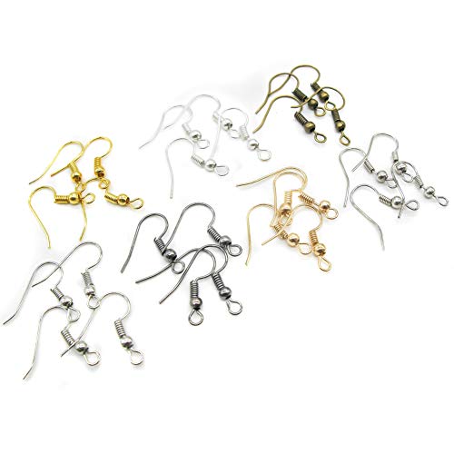 Product Cover TOAOB 700Pcs Earring Hooks Ear Wires with Ball and Coil Hypo Allergenic 7 Fish Earring Hooks 18mm Gold, Silver, Black, Bronze, Nickel, K Gold 18mm Gold, Silver, Black, Bronze, Nickel, K Gold