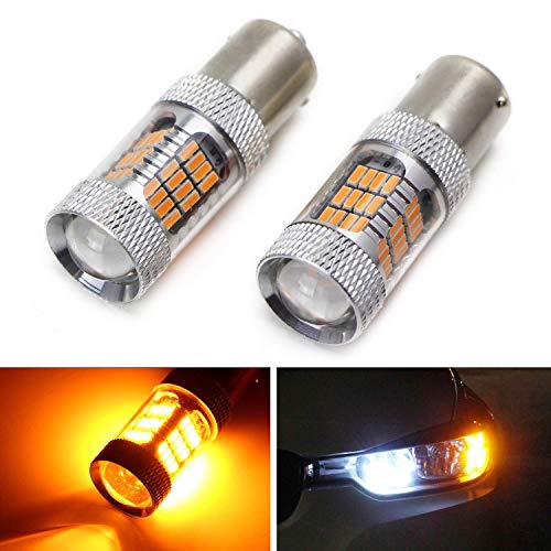 Product Cover iJDMTOY Amber Yellow 54-SMD 7507 PY21W Canbus LED Replacement Bulbs Compatible With BMW 1 2 3 4 Series X1 X3 X4 X5 Front Turn Signal Lights