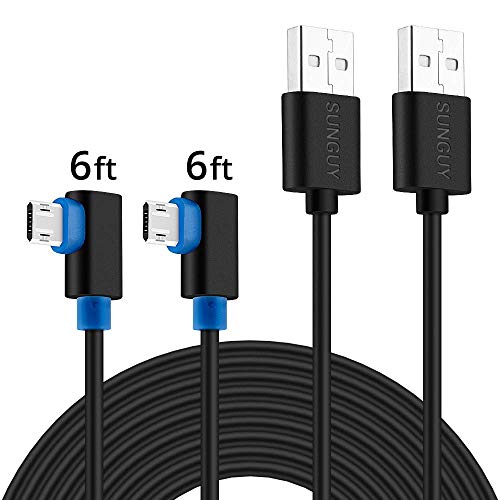 Product Cover Micro USB Cable Right Angle, SUNGUY [2 Pack] 6ft/2m 90 Degree Reversible Double-Sided Micro Connector Fast Charging Cord for Samsung Galaxy S7/S6 edge Note 5,Moto G5 Plus, Huawei P10 Lite More - Black