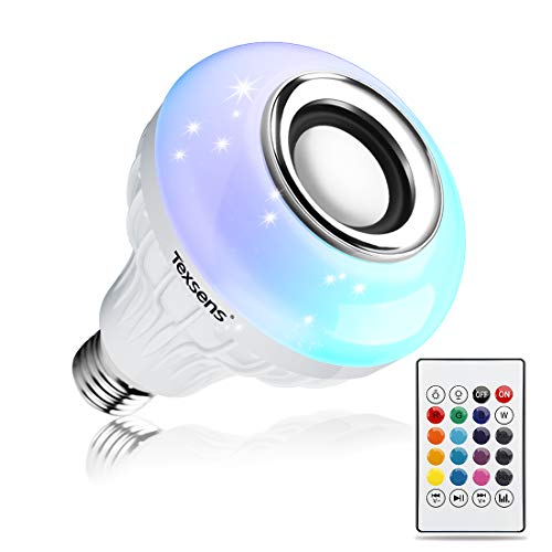 Product Cover Texsens LED Light Bulb Bluetooth Speaker, 6W E26 RGB Changing Lamp Wireless Stereo Audio with 24 Keys Remote Control