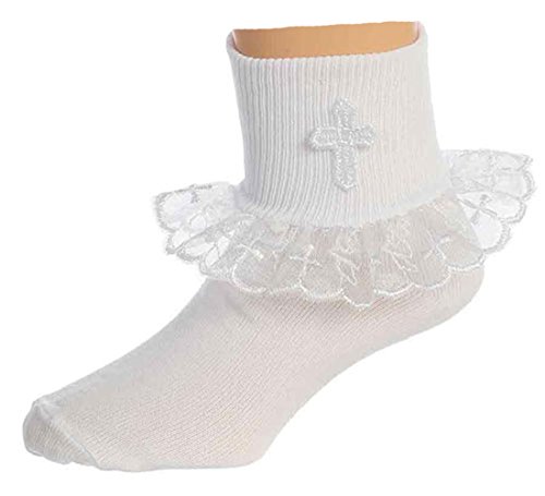 Product Cover Girls White First Communion Baptism or Special Occasion Socks with Cross 6-8yr