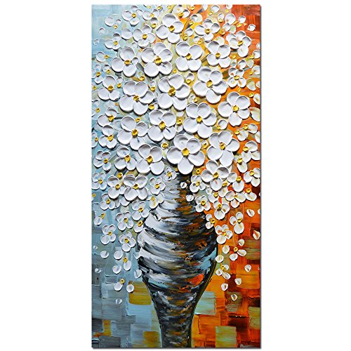 Product Cover Asdam Art Oil Paintings - 3D Hand Painted Flower Canvas Paintings White Floral Vase Art Vertical Wall Art Abstract Modern Wall Artwork Decor for Living Room Bedroom Bathroom Home Framed 20x40 inch