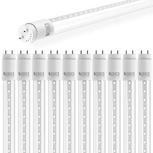 Product Cover Sunco Lighting 10 Pack 4FT T8 LED Tube, 18W=40W Fluorescent, Clear Cover, 4000K Cool White, Single Ended Power (SEP), Ballast Bypass, Commercial Grade - UL