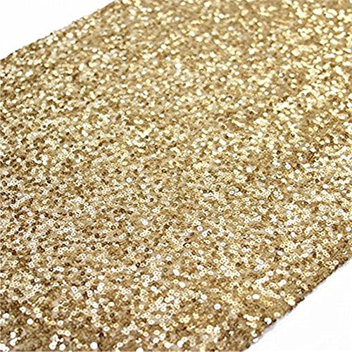 Product Cover TRLYC 12 by 108-Inch Elegant Rectangle Gold Sequin Wedding Table Runner Gold Glitz Table Linens