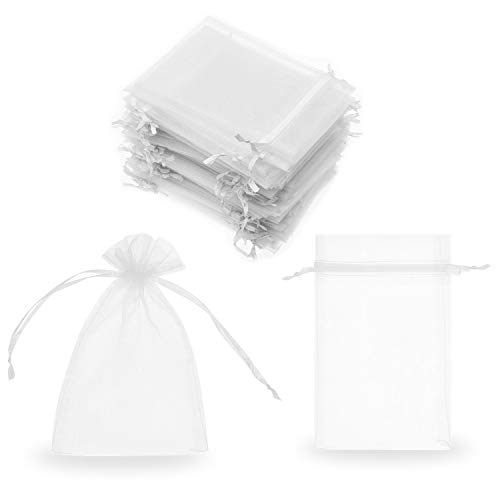 Product Cover SumDirect 100Pcs 4x6 Inches Sheer Drawstring Organza Jewelry Pouches Wedding Party Christmas Favor Gift Bags (White)