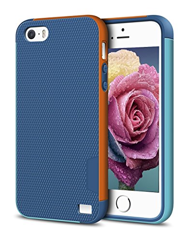 Product Cover iPhone 5/5S SE Case, EXSEK Hybrid Impact Ultra Slim 3 Color Dual Layer Shockproof Case [Anti-Slip] Scratch Resistant Soft Gel Rugged Case for iPhone 5/5S (Dark Blue)