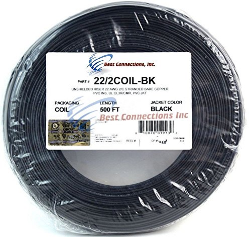 Product Cover Alarm Wire Black 22 Gauge Copper Stranded 2 Conductor 500' Coil Pack UL Listed