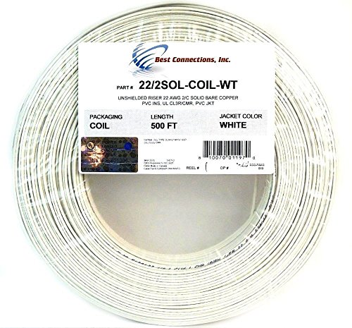 Product Cover Best Connections Alarm Wire 22 Gauge 500' Solid Copper Security Cable White UL Listed Low Voltage