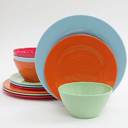 Product Cover Gibson Home Brist 12 Piece Melamine Dinnerware Set, Assorted Colors