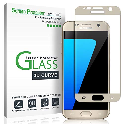 Product Cover amFilm Glass Screen Protector for Galaxy S7, Tempered Glass, Dot Matrix, 3D Curved, with Gold Border