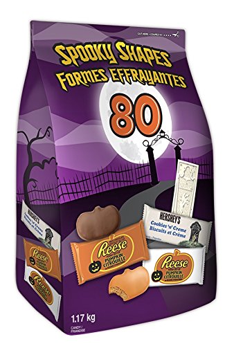 Product Cover HERSHEY'S Halloween Chocolate Candy Assortment Bulk (Reese, White Chocolate Reese, Cookies 'N' Crème), Spooky Shapes, 80 Count