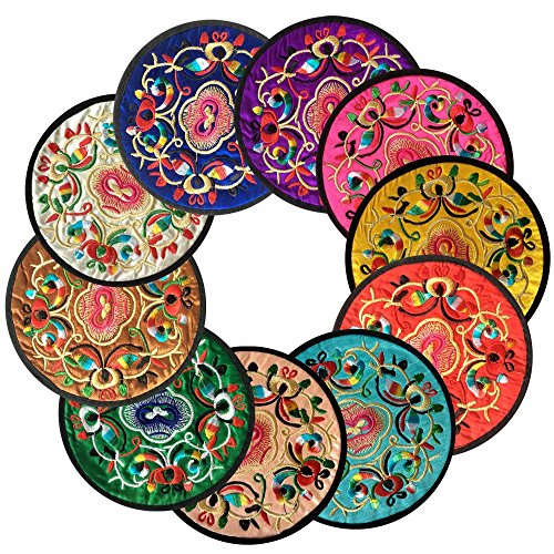 Product Cover Ambielly Coasters for Drinks,Vintage Ethnic Floral Design Fabric Coasters Value Pack, 10pcs/Set, 5.12