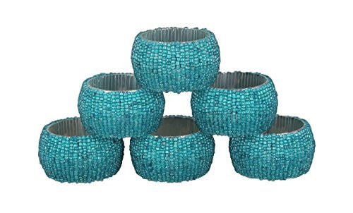 Product Cover ShalinIndia Handmade Beaded Napkin Rings Set with 6 Turquoise Glass Beaded Napkin Holders - 1.5 Inch in Size