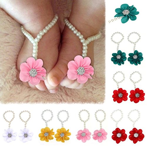 Product Cover DZT1968 Baby Girl Pearl Chiffon Foot Flower Shoes Barefoot Sandals