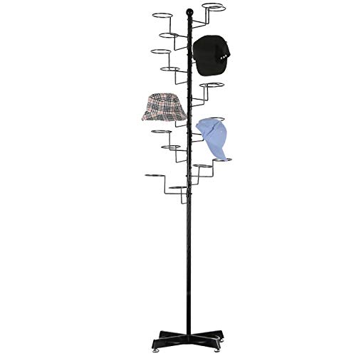 Product Cover Modern Black Metal Freestanding Customizable Retail Display Stand with 20 Circular Hooks for Hats and Wigs
