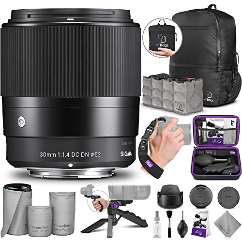 Product Cover Sigma 30mm F1.4 Contemporary DC DN Lens for Sony E Mount Cameras with Essential Photo and Travel Bundle