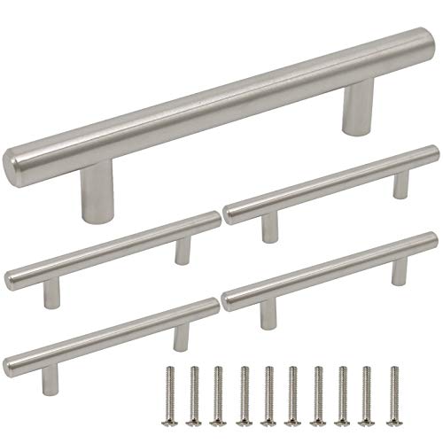 Product Cover Gobrico Pack of 5 Stainless Steel Furniture Cabinet Pulls Dresser Handles T-bar Euro Style Kitchen Cupboard Door Knobs 128mm/5Inch Hole Centers