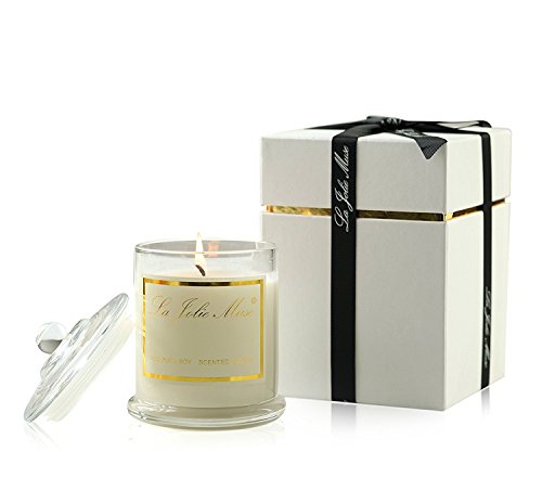 Product Cover LA JOLIE MUSE Jasmine Scented Candle Gift Natural Soy Wax, 60 Hours Burn Fine Home Fragrance, Glass Jar Candles