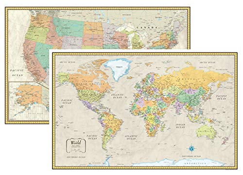 Product Cover RMC Classic United States USA and World Wall Map Set (Laminated)