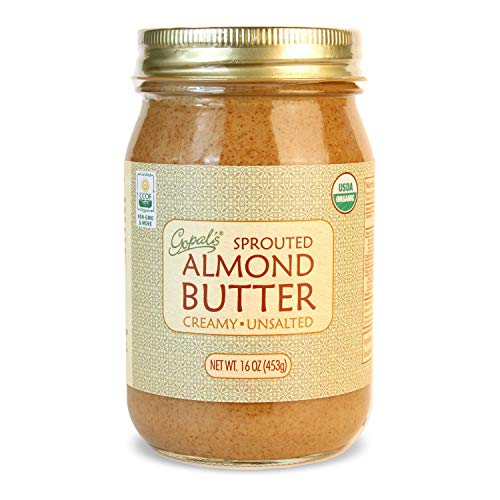 Product Cover Gopal's Organic RAW SPROUTED Almond Butter, USDA Organic and Gluten-Free, Creamy and Unsalted, 16 Ounce (453 Grams) Glass Jar
