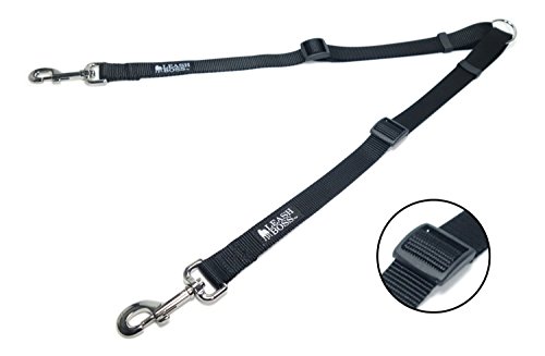 Product Cover Leashboss Extra Long Double Dog Leash Coupler for Large Dogs - 16-28 Inches - Adjustable 1 Inch Heavy Duty Nylon Leash Splitter for Large Dogs (1 Inch Wide x 16-28 Inches, Black)