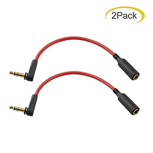 Product Cover Seadream 2PACK Newest 6 inch 3-Pole 3.5mm Male Right Angle to 3.5mm Female Stereo Audio Cable Headset Extension Cable Replacement for Beats Dr. Dre Studio iPhone,