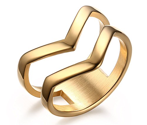 Product Cover VNOX Fashion 18K Gold Plated Stainless Steel Double Chevron Ring for Women,