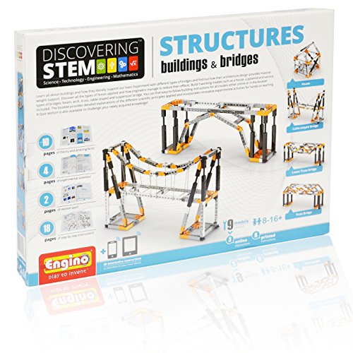 Product Cover Engino Discovering STEM Structures Constructions & Bridges | 9 Working Models | Illustrated Instruction Manual | Theory & Facts | Experimental Activities | STEM Construction Kit
