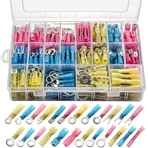 Product Cover 250pcs Heat Shrink Wire Connectors, Sopoby Marine Electrical Terminals Kit, Waterproof Automotive Ring Set with Case