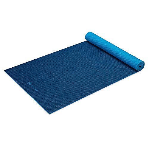 Product Cover Gaiam Yoga Mat Premium Solid Color Reversible Non Slip Exercise & Fitness Mat for All Types of Yoga, Pilates & Floor Workouts, Navy/Blue, 6mm (Longer/Wider)